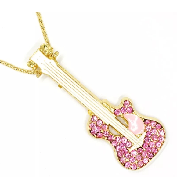 Betsey Johnson Pink Guitar Necklace - Picture 2 of 3